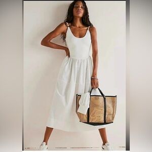 Free People Dylan Midi Dress White Smocked Pleated Scoop Neck Sleeveless New Xs